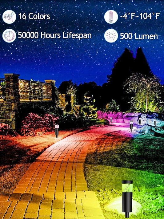 5W RGBW Low Voltage Landscape Pathway Lights with Connectors 12V Outdoor Color Changing Landscape Lighting LED Bollard Path Lights Wired Waterproof Walkway Light for Garden Yard (8Pack)