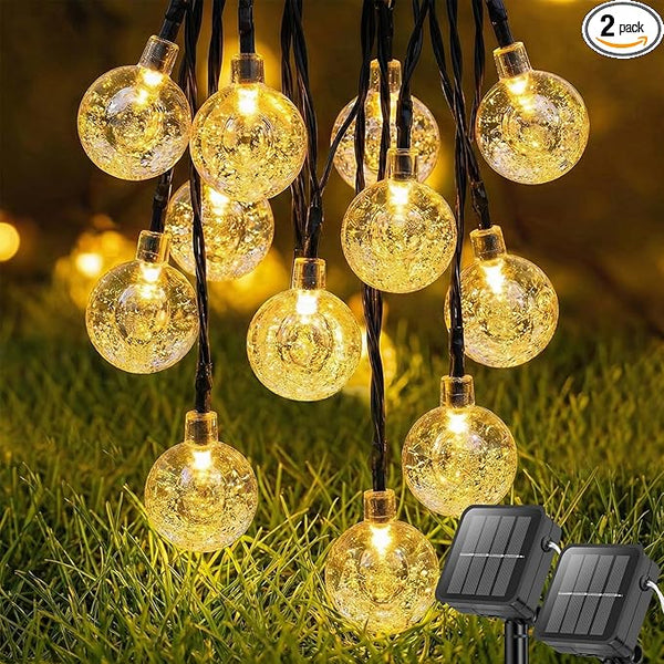 Metaku 2 Pack Solar String Lights for Outside, Total 40FT 60 LED Crystal Globe String Lights, Solar Powered Outdoor | Lumora