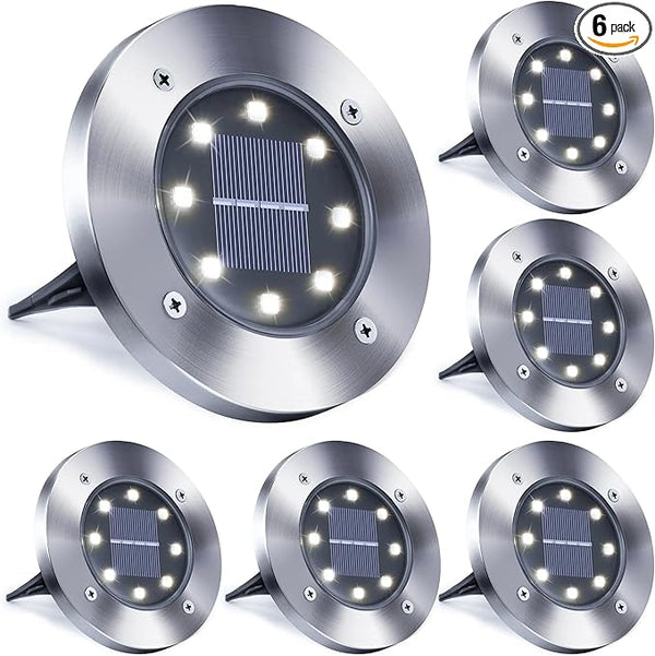 Toodour 6 Pack Solar Ground Lights Outdoor, 8 LED Waterproof Solar in-Ground Disk Lights for Garden Driveway Lawn | Lumora