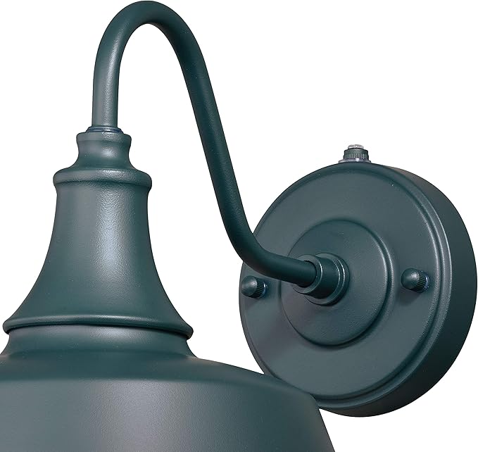 VAXCEL Dorado 9 in. H 1-Light Hunter Green and White Dusk to Dawn Sensor Farmhouse Outdoor Wall Sconce, Gooseneck Steel Shade, Dark Sky Compliant for Exterior Porch Patio Front Door or Garage