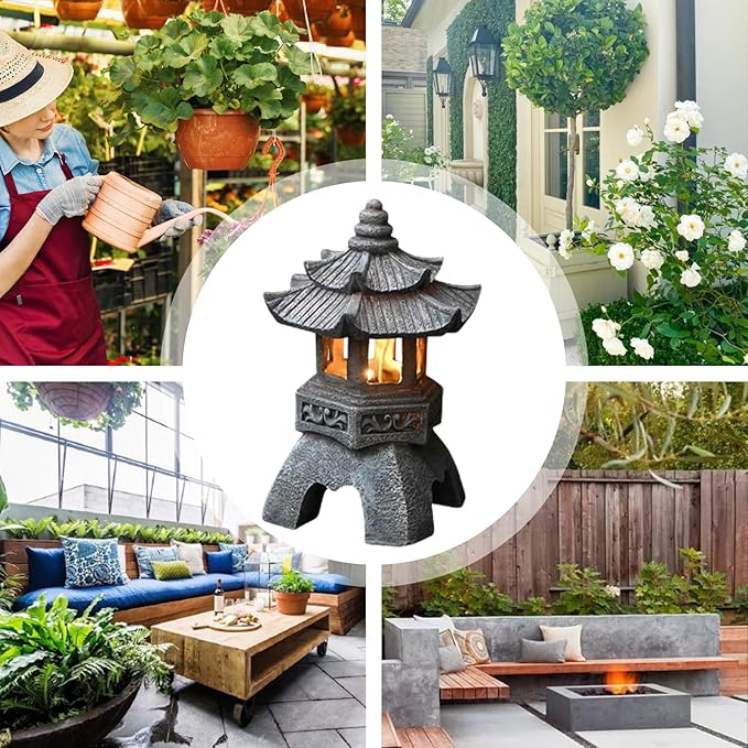 Garden Statues Outdoor, Solar Garden Statues, Palace Lamp Solar Powered Zen Lantern, Solar Yard Decorations for Outside Patio, Garden, Lawn (B)
