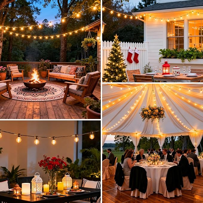 25 FT Yellow Outdoor String Lights G40 Globe Shatterproof Patio Lights,13 Plastic Edison Bulbs(1 Spare) IP65 Waterproof Dimmable LED Bulbs for Backyard Porch Balcony Party Decor, E12 Base