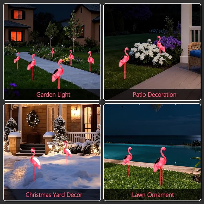 Flamingo Solar Lights Outdoor Decor, 2 Pack Waterproof Solar Powered Garden Pink Flamingos for Yard Decorations, Flamingo Gifts for Women Mom Grandma Outside Walkway Pathway Patio Lawn Ornaments