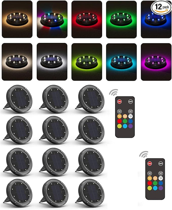 Color Changing Solar Ground Lights with 33ft Long Distance Remote Control - Flat Solar Lights Outdoor Waterproof | Lumora