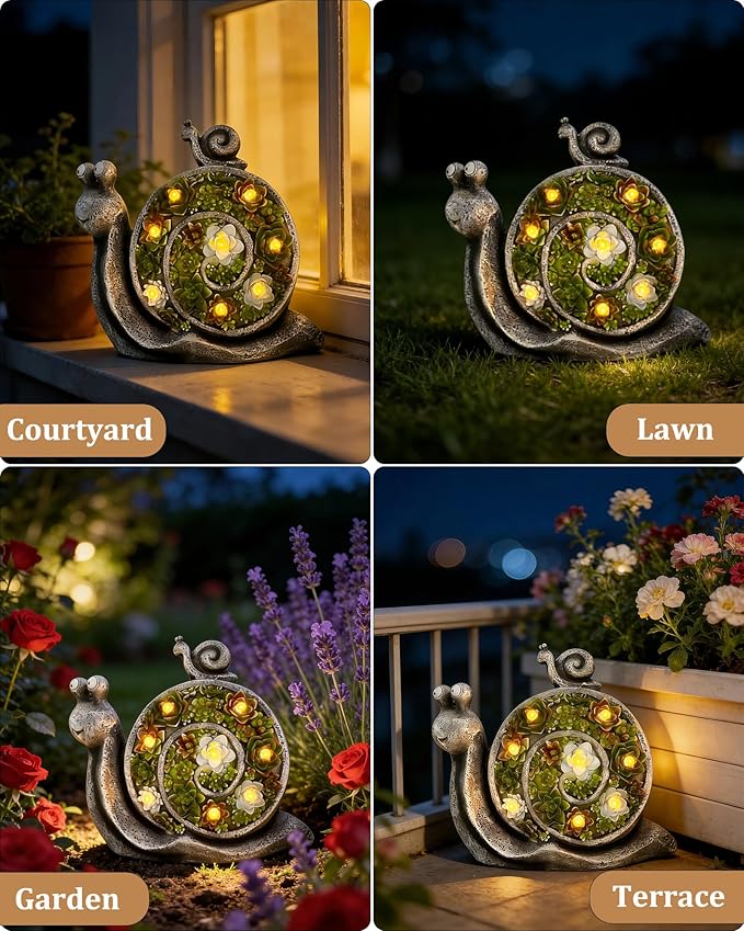 Snail Solar Lights Outdoor, 7 LED Solar Powered Garden Decor for Pathway Lawn Yard - Weatherproof Garden Statue | Lumora