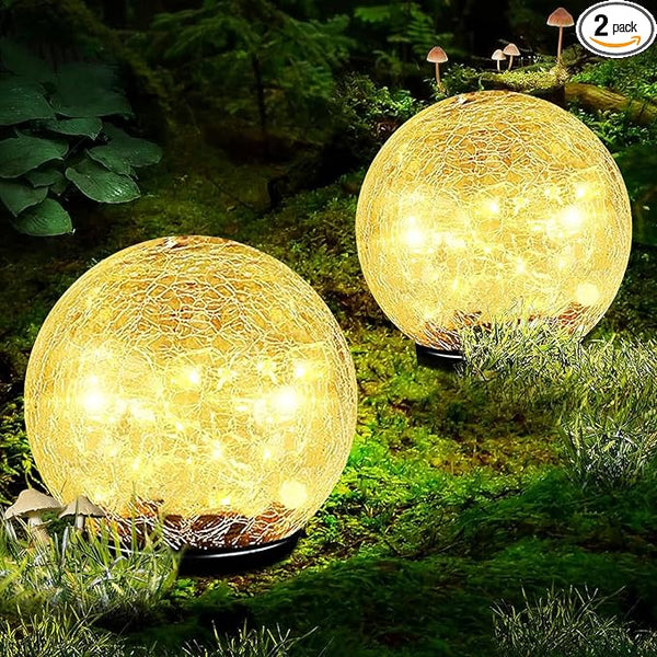 Coroor Garden Solar Ball Lights Outdoor Waterproof, 80 LED Cracked Glass Globe Solar Power Ground Lights for Path | Lumora
