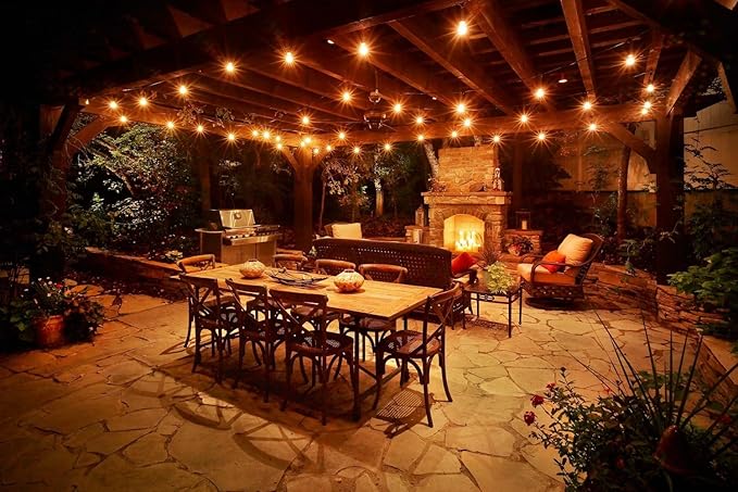 Holiday Lighting Outlet LED Outdoor Patio Lights | 46-Foot Hanging Outdoor String Lights | Includes 16 Dimmable 1.5 | Lumora