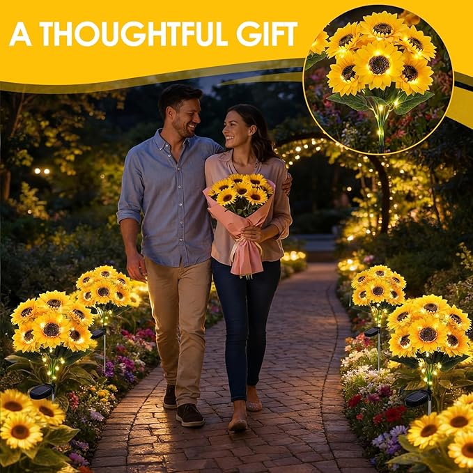 VIHOSE 4 Pack Sunflower Solar Lights with 24 Sunflowers 45 LED Ip65 Waterproof Outdoor Stake Lights with Upgraded Solar Panel for Yard Patio Landscape Lawn Garden Decor for Mom Grandma Birthday Gifts
