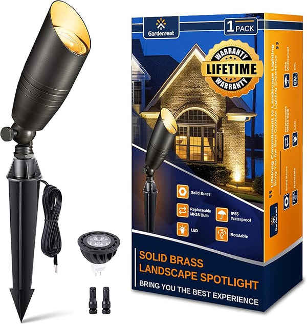 Gardenreet Landscape Spotlights Low Voltage - Brass 12V Outdoor Uplight LED, Wired Spot Lights IP65 Waterproof | Lumora