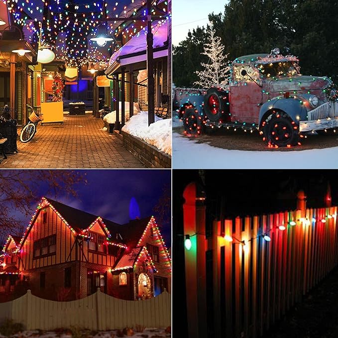 SUNSGNE C7 LED Outdoor Christmas Lights, 25ft Vintage Christmas Lights with 27 LED Plastic Colored Bulbs(2 Spare) | Lumora
