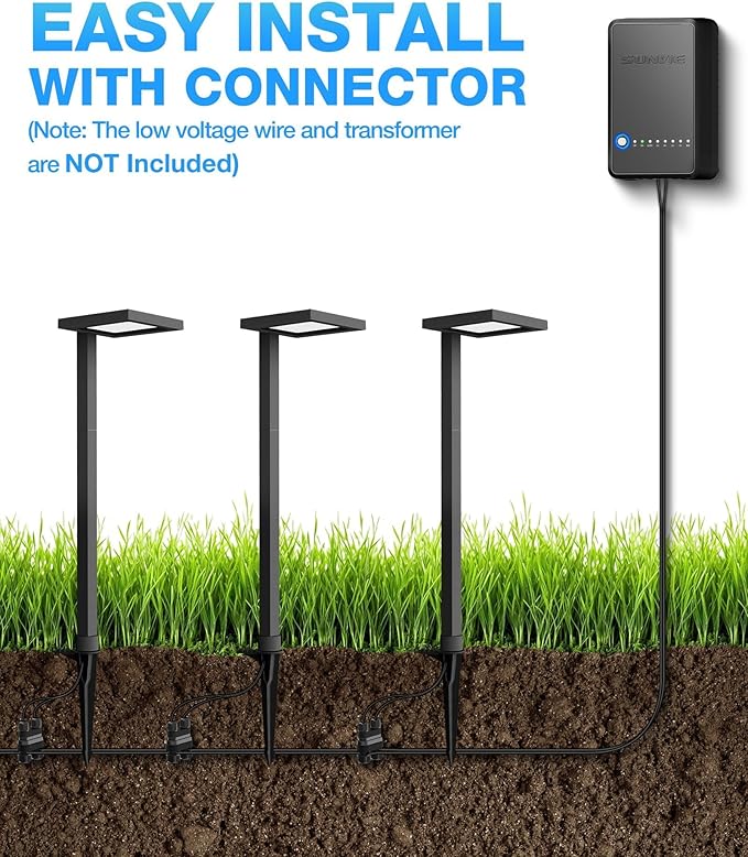 SUNVIE Low Voltage Landscape Lighting with Connectors 5W Anti-Glare LED Pathway Lights Wired Waterproof Outdoor | Lumora