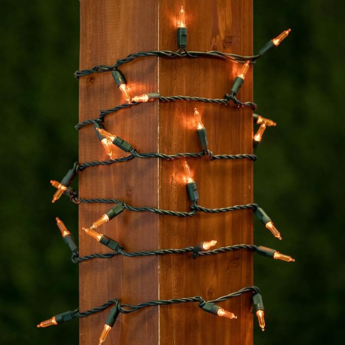 Novelty Lights Vintage Style T5 Amber LED Christmas Lights, 11.5 Feet Green Wire String of 35 Mini Bulbs, UL Listed Indoor/Outdoor Tree Lighting