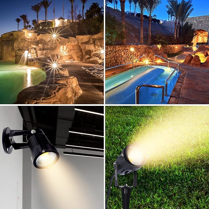 Outdoor Landscape Lighting 10W,120V AC,Warm White Waterproof LED Landscape Lights for Yard,Patio,Lawn, Wall, Flood,Driveway,Tree Lighting,Metal Ground Stake (2 Packs)