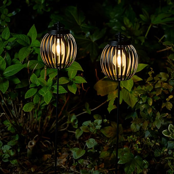 Glitzhome 2Pcs 32.25" H Solar Pathway Lights Outdoor, Solar Metal Pathway Lantern with Shepherd Hook for Path Patio | Lumora