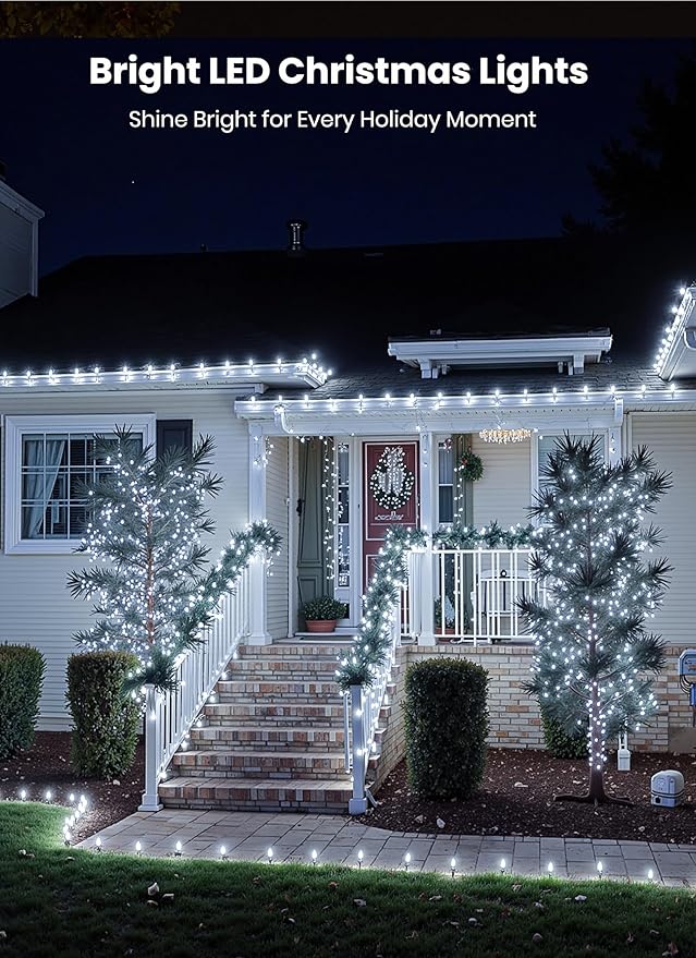 C9 LED Christmas Lights Outdoor, 68 Feet 100 LED Strawberry String Lights with 100 Spring Clamps, Commercial Grade Waterproof Extendable for Outside Roofline Patio Home Xmas Decoration, Pure White