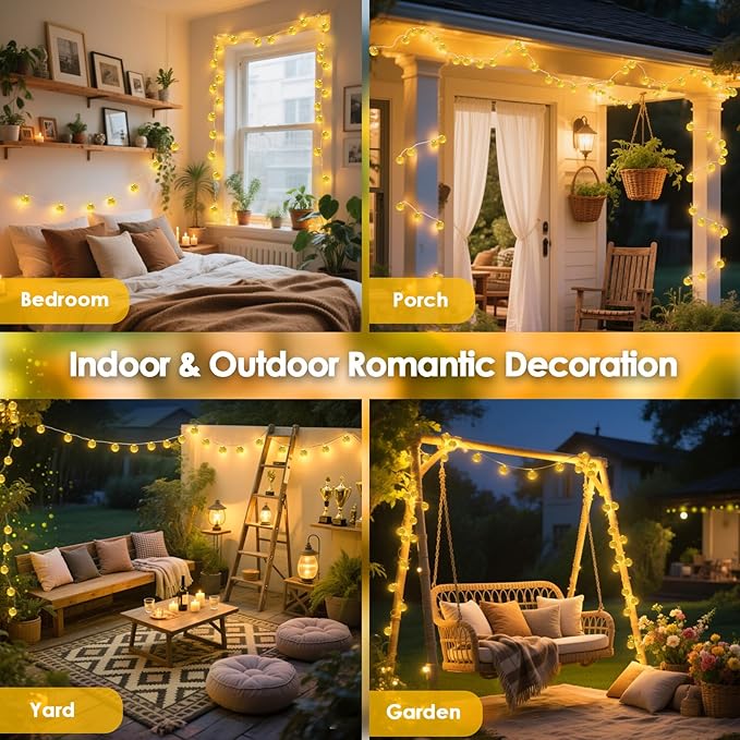 LORRYTE Moroccan Christmas String Lights Outdoor Battery Operated, 60 LED 36 FT Globe Fairy Lights with 8 Lighting Modes, String Lights for Bedroom Party Wedding Garden Christmas Decor (Warm White)
