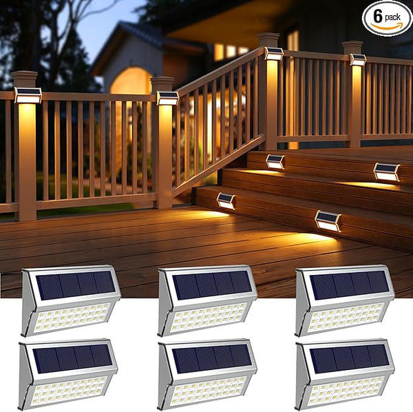 ROSHWEY Solar Deck Lights, 6 Pack 30 LED Stainless Steel Outdoor Deck Lights Solar Powered, IP65 Waterproof Step | Lumora