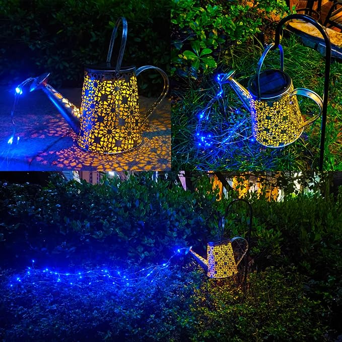 VOOKRY Solar Watering Can Lights, Large Retro Hanging Blue Solar Lights Outdoor Decorative Garden Decor Waterproof for Outside Patio Yard Porch Lawn Landscape, Birthday Gifts for Women Mom Grandma