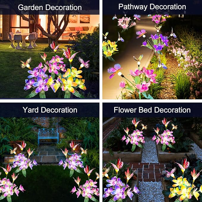Solar Garden Lights, 4 Pack Solar Flower Lights Outdoor Waterproof, Swaying Butterfly with Flowers, Garden Decoration for Flower Bed Yard Patio, Gift for Mom Christmas