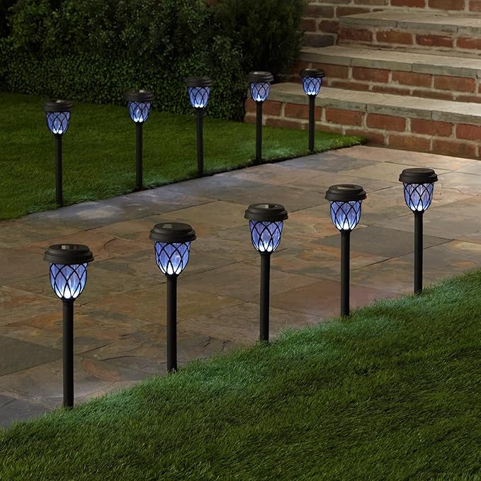 BrylaneHome Solar Pathway Lights, Set of 10 - Black