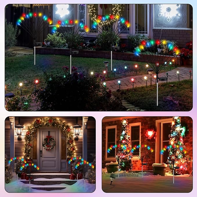 4 Pcs St Patricks Day Outdoor Decorations Solar Lights Waterproof Green 48 LED Swaying Pathway Firefly Stake Lights for Outside Yard Garden Lawn Decorations(Multicolor,Pine Cone)