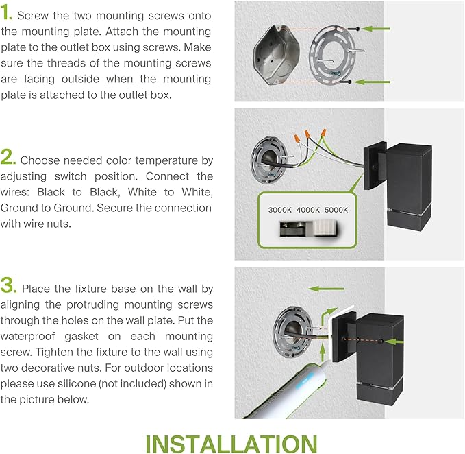 ASD 1 Light Square LED Indoor & Outdoor Wall Light Fixture | 9W 580LM 3000K-5000K 100-277V Cylinder Up Down Lights | Dimmable Exterior Wall Sconce | Front Door, Porch, Patio | Ringed Black, ETL 2 Pack