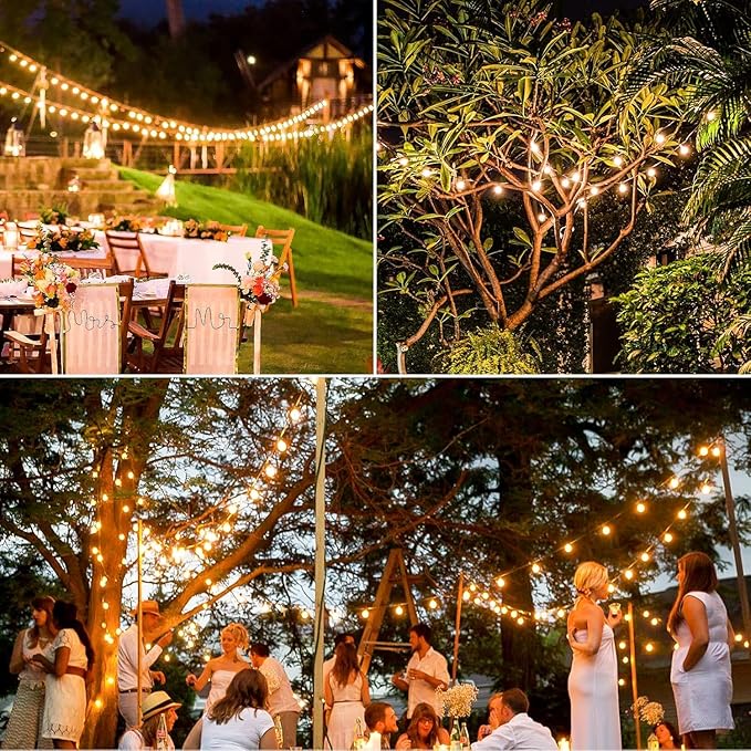 Lakumu 34FT G40 Solar String Lights, Globe Outdoor String Lights with 15 E12 Waterproof LED Bulbs, 2700K Shatterproof Patio Lights, Solar Powered Hanging Lights