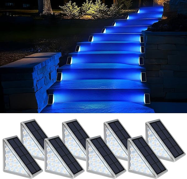 8 Pack Solar Stair Lights, Outdoor Step Lights with Waterproof IP67, Blue Color LED Solar Light for Outside Light | Lumora
