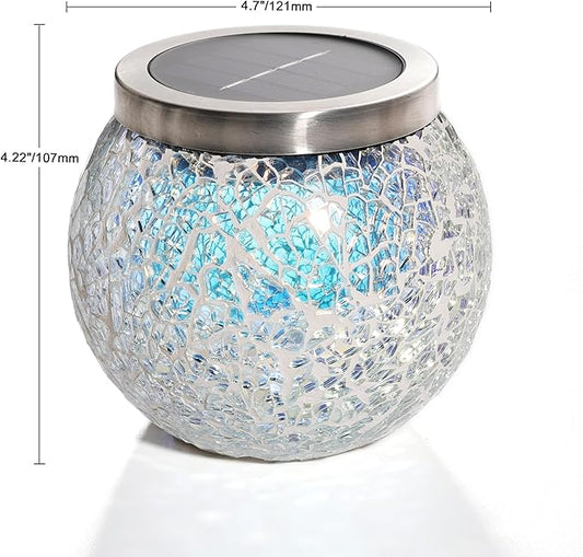 Cooo 6 Pack Gift for him her Heavy Solar Mosaic Crackle Glass Lights with Dual Solar Panels, Color-Changing RGB Lantern, Exclusive Dazzling Glass, Waterproof Outdoor Table Lamps Garden Lamp