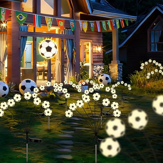Solar Football Garden Lights – Swaying LED Solar Lights Outdoor for World Cup Decor, Outdoor Waterproof Patio & Yard Lights with Flexible Wire & Heavy Base, Warm White (2 Pack)