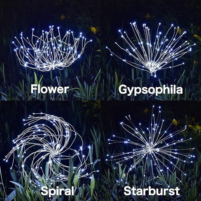 Solar Outdoor Lights,4 Pack 120 LED Waterproof Solar Firework Lights are 8 Modes Decorative Sparkles Stake | Lumora