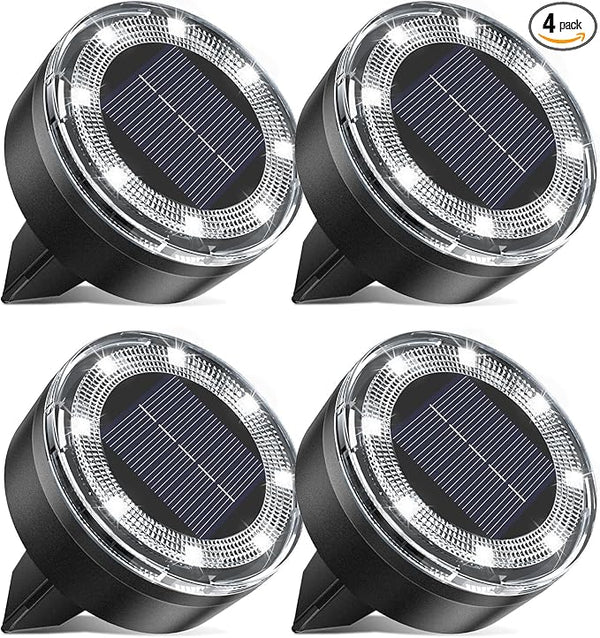 Mini Outdoor Solar Lights,4 Pqck Solar Garden Lights for Outside IP65 Waterproof, 8 LED Disc Landscape Lighting for | Lumora