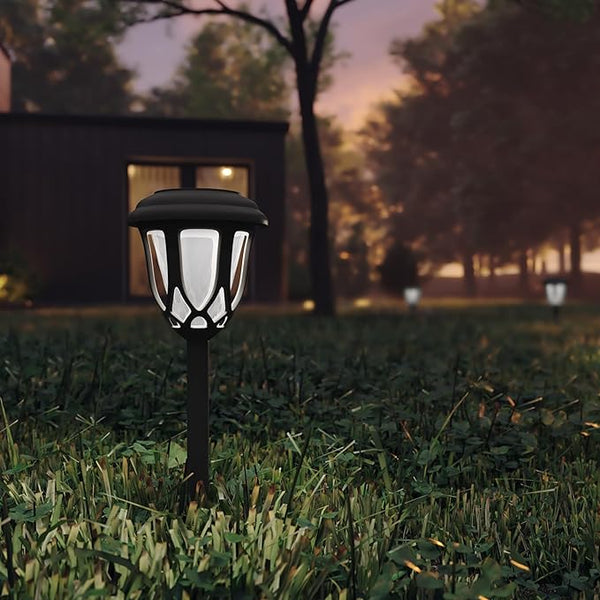EMMA + OLIVER Carney Set of 8 Black Flared Solar LED Lights, Decorative Solar Powered Landscape Lighting for | Lumora