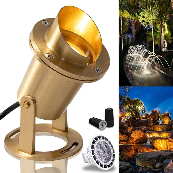 Waterproof Underwater Light 175 Solid Brass 7WMR16 LED Bulb Pond Submersible Waterfall Pool Fountain Light for | Lumora