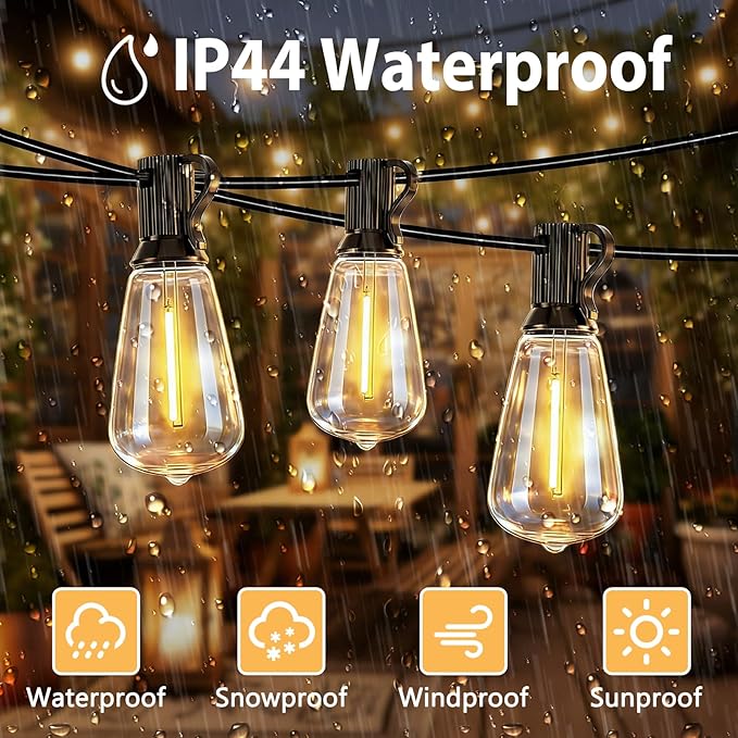 Smart Outdoor String Lights, 200FT ST38 LED Patio Lights with Timer Remote APP Control, 84 Shatterproof LED Bulbs (4 Spare), Dimmable Waterproof Hanging Light for Backyard Porch Party Decor