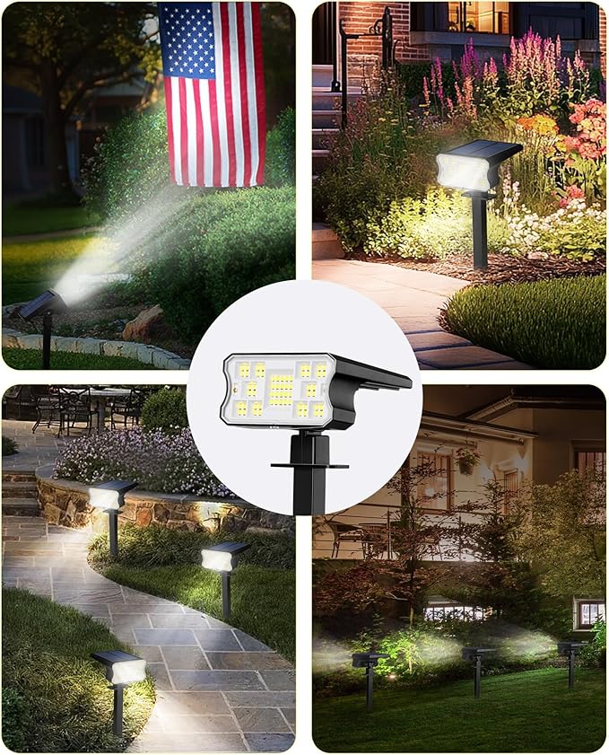 Solar Lights Outdoor Waterproof IP67, 4 Pack 60 LED Solar Spot Lights with 3 Lighting Modes, 2-in-1 Auto On/Off | Lumora