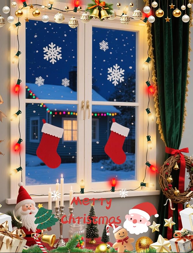 25Ft C9 LED Christmas Lights Red and Warm White, Vintage Christmas String Lights with 27 LED Red and White Bulbs, Extendable Plug in String Lights for Tree Patio Wedding Xmas Decor