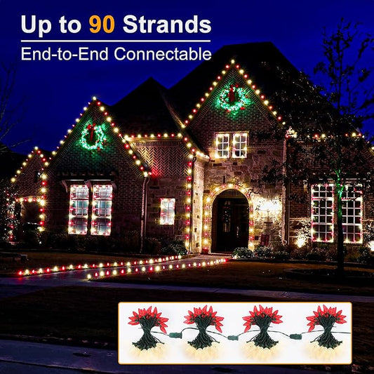 Brizled Red & Warm White C9 Christmas Lights, 33ft 50 LED Faceted Outdoor Christmas Lights, Connectable Xmas Tree Light, UL Certified Indoor Light String Waterproof for Outside House Roof Party Decor