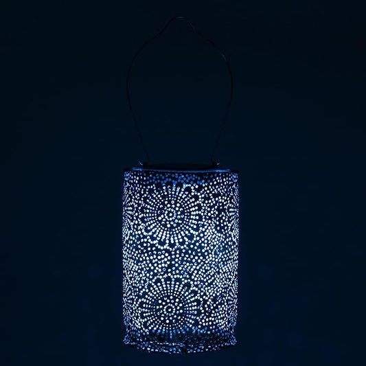 Allsop Soji Stella - Tin Art' Punched Luminaria - Cylinder - 7.5" - Outdoor Solar Latern - Metallic Emerald