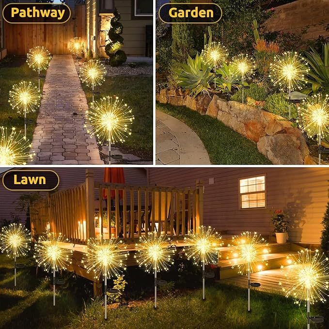 Solar Garden Lights Outdoor,2 Pack 120 LED Solar Fireworks Lights Outdoor Waterproof,8 Modes Starlit Starburst Light DIY for Yard Patio Pathway Planter Party Wedding Flowerbed Decor
