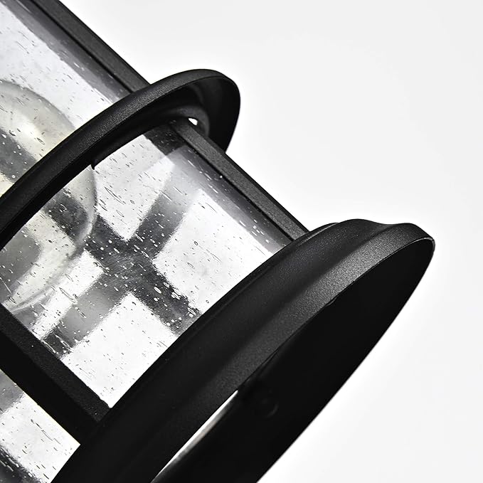 MICSIU 10" Black Outdoor Light Fixtures Wall Mount, Exterior Wall Sconce with Clear Seedy Glass, Modern Outside Lantern for House, Porch, Patio & Garage, E26 Base, 1-Pack