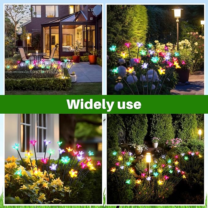 4 Pcs Solar Firefly Lights for Garden Swaying Lights Decoration Outdoor Garden Fairy Light for Yard Pathway Patio Lawn Waterproof Firefly Stake for Outside Holiday Decor(Flower)