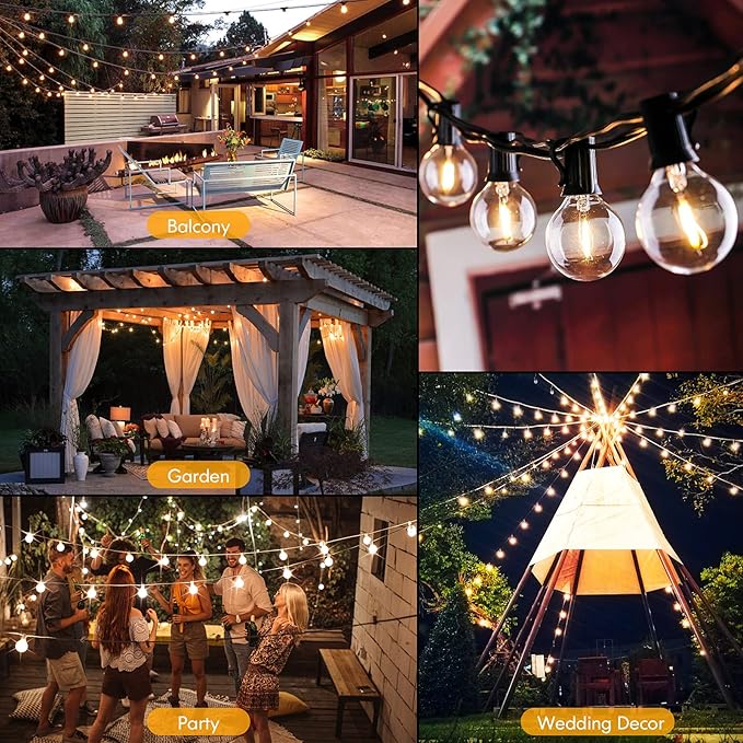 100FT LED Outdoor String Lights Patio Light with 52 Shatterproof G40 Dimmable Globe Bulb, 2-Pack 50FT Waterproof | Lumora