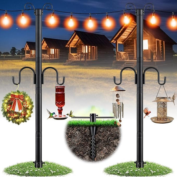 10FT String Light Poles 2Pack, 1.5 Inch Heavy Duty Poles for Outdoor String Lights with Shepherd Hook, 2 in 1 Light | Lumora