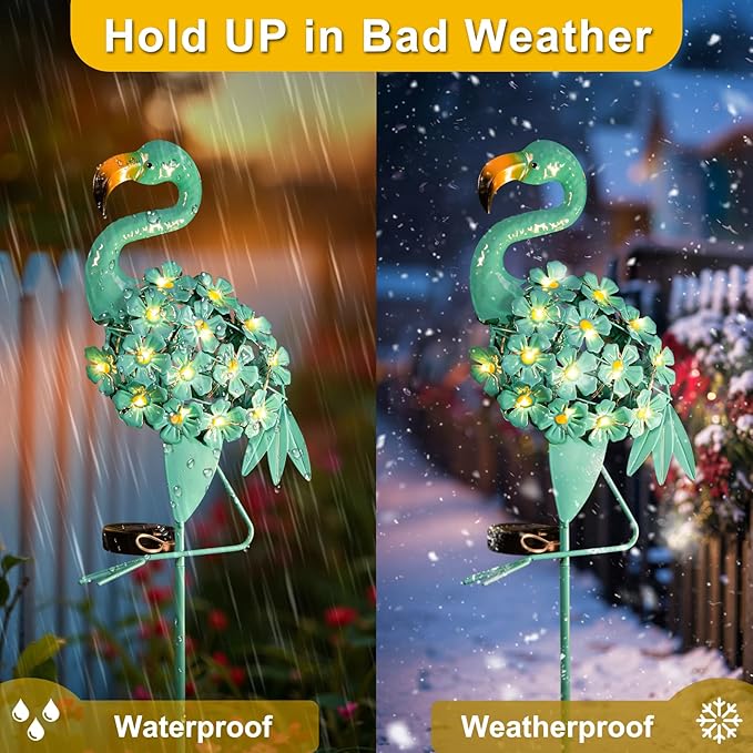 Homeimpro Flamingo Gifts Solar Garden Lights for Mom, Outdoor Yard Decorations Garden Decor for Outside Lawn Ornaments Yard Art Birthday Women Men (Robin Egg Blue, 1Pack)