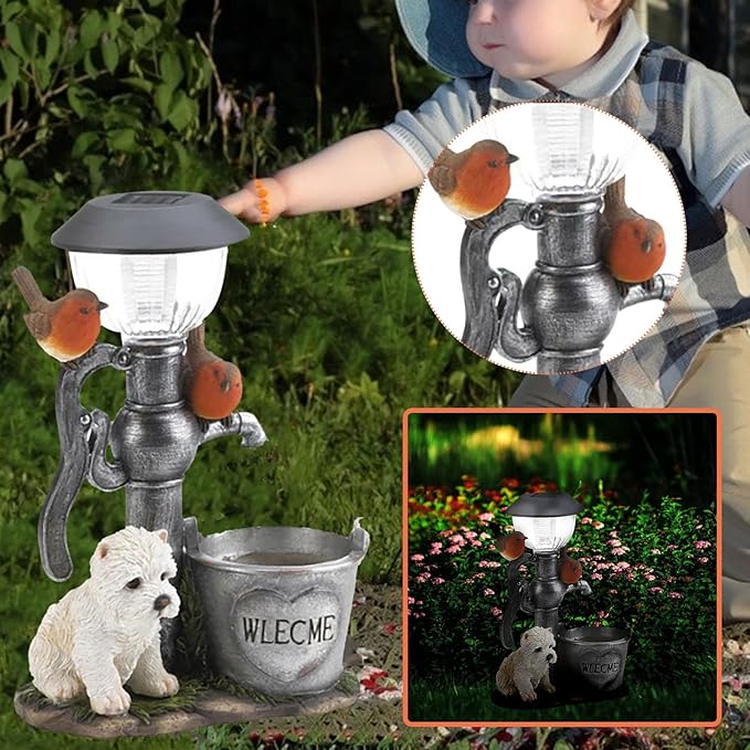 Solar Outdoor Lights, Puppy and Bird Garden Lights, Resin Decorative Lights for Yard, Pathways, Solar Spot Lights Outdoor, Security Lights, Cute Stuff