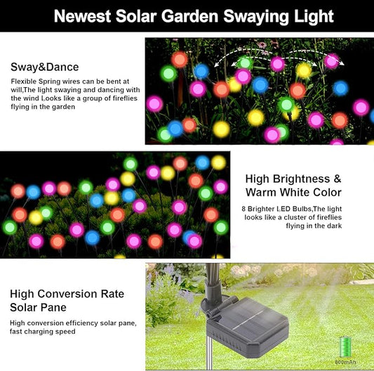 Swaying Solar Firefly Lights Outdoor, 8 Modes RGB Color Changing Firefly Swaying Solar Garden Lights for Outside Christmas Yard Patio Pathway Plant Landscape Garden Decor Multicolor(4 Pack)