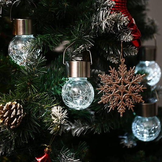 GIGALUMI 16 Pack Solar Outdoor Lights - Hanging Lights for Christmas Decoration - Cracked Glass, Waterproof for Garden, Yard, Fence, Tree (Cold White)