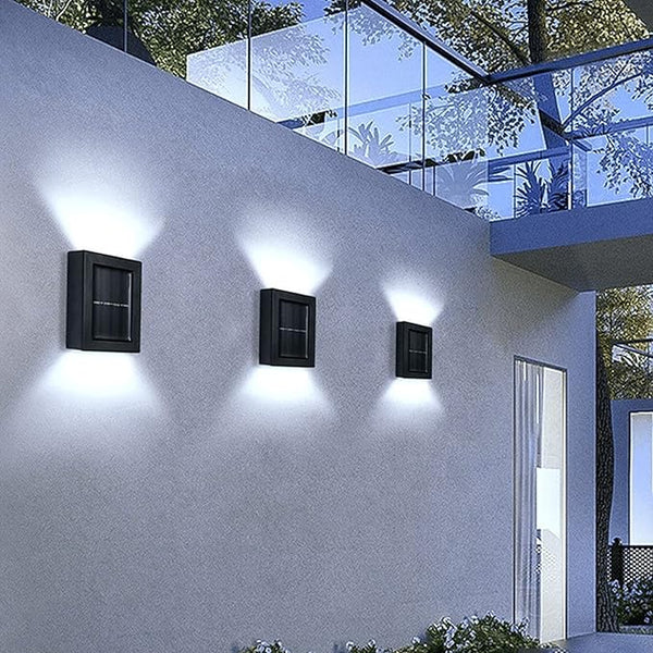 MSUIINT Solar Fence Lights, 4 Pcs Outdoor Deck & Wall Lamp, 4 LED Up-Down Lighting, Waterproof for House, Deck | Lumora