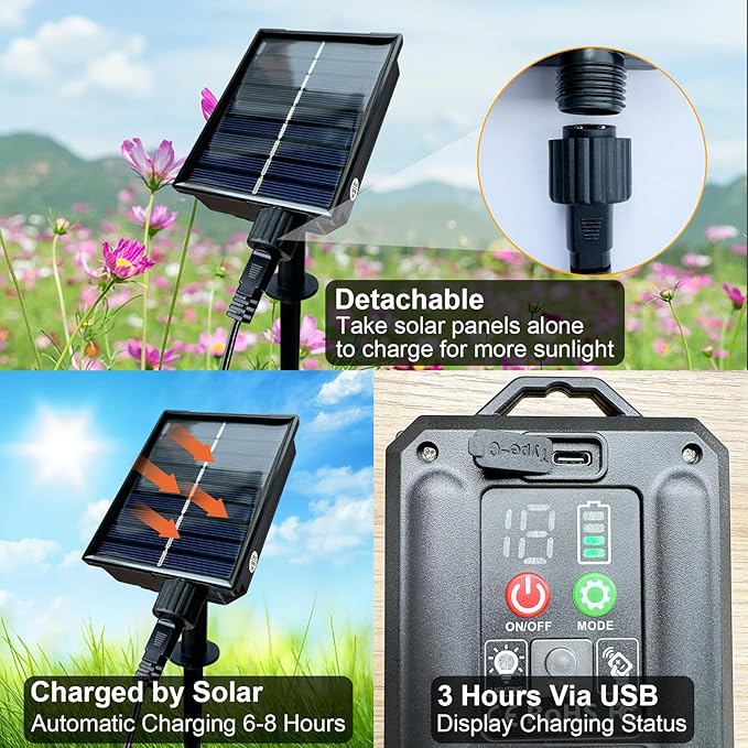 New Upgraded Solar Garden Lights, 6 Pack 48 LED Solar Firefly Lights Outdoor Waterproof, Solar & USB charging, 19 Modes Timer Swaying Light for Yard Pathway Patio Landscape Outdoor Decoration Lights